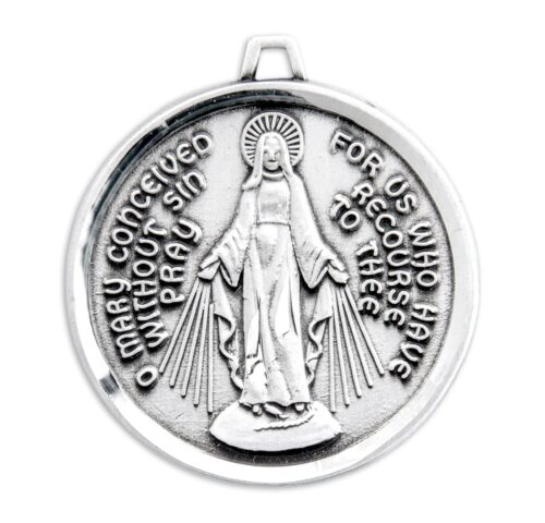Sterling Silver Round Contemporary Miraculous Medal - Image 2