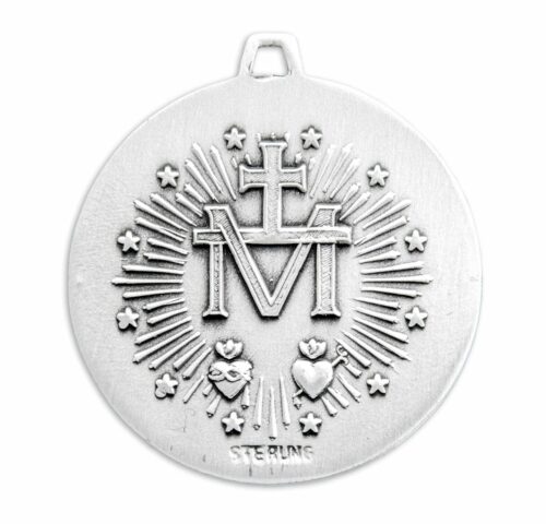 Sterling Silver Round Contemporary Miraculous Medal - Image 3