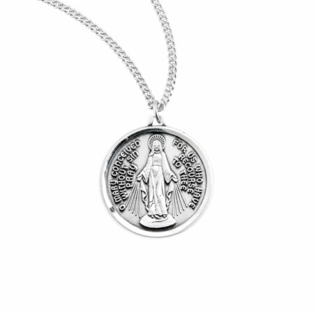 Sterling Silver Round Contemporary Miraculous Medal