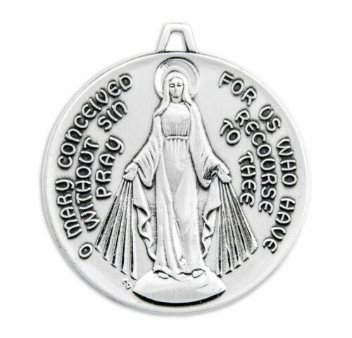 Sterling Silver Round Contemporary Miraculous Medal - Image 2