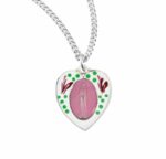 Sterling Silver Flower Enameled Heart Shape Miraculous Medal
