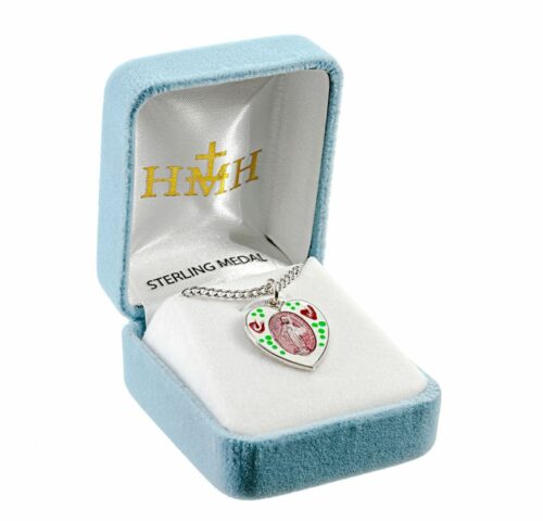 Sterling Silver Flower Enameled Heart Shape Miraculous Medal - Image 3
