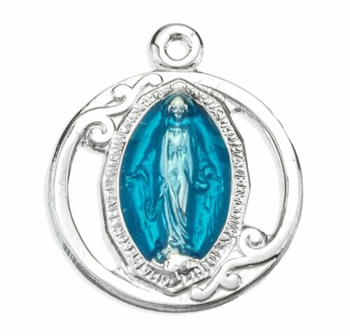 Sterling Silver Blue Enameled Miraculous Medal - Image 2