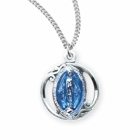 Sterling Silver Blue Enameled Miraculous Medal