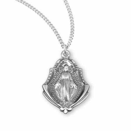 Sterling Silver Miraculous Medal with Art Deco Border