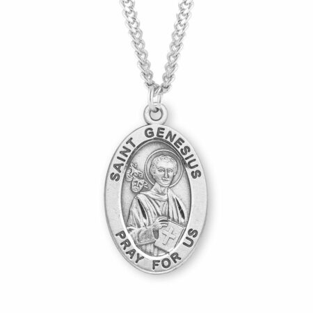 Patron Saint Genesius Oval Sterling Silver Medal