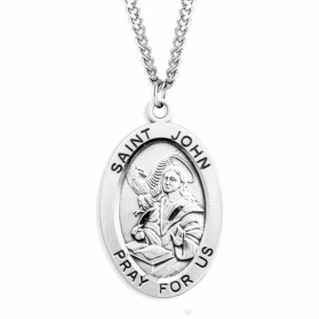 Patron Saint John the Evangelist Oval Sterling Silver Medal