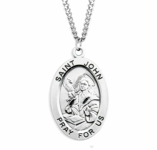 Patron Saint John the Evangelist Oval Sterling Silver Medal