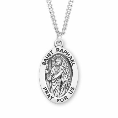 Patron Saint Raphael Archangel Oval Sterling Silver Medal