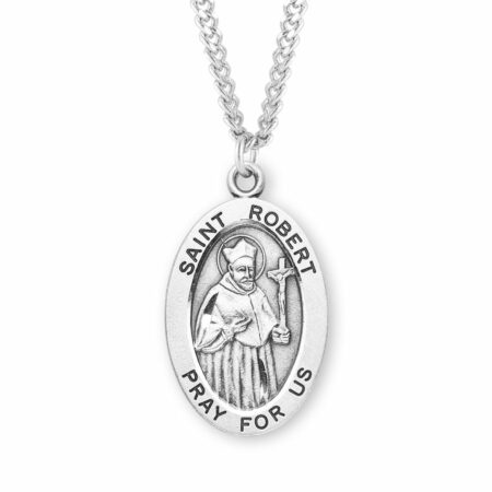 Saint Robert – Patron Saint of Catechists & Canonists Sterling Silver Oval Medal – 1.1" x 0.7" – 24" Chain