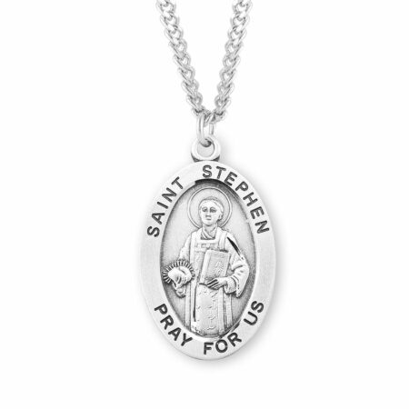 Saint Stephen – Patron Saint of Bricklayers & Stonemasons Sterling Silver Oval Medal – 1.1" x 0.7" – 24" Chain