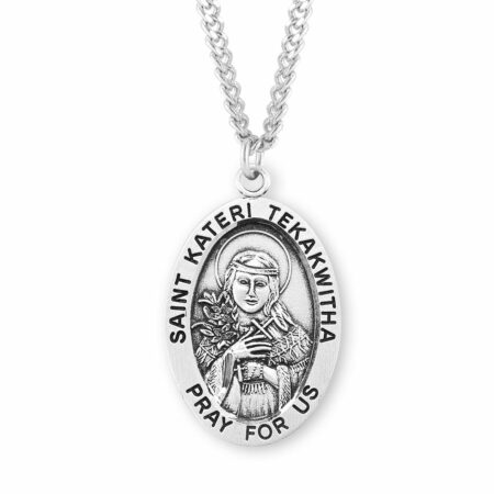Patron Saint Kateri Tekakwitha Oval Sterling Silver Medal