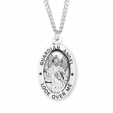 Guardian Angel Oval Sterling Silver Medal
