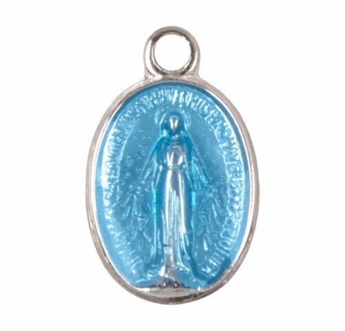 Sterling Silver Oval Blue Enameled Miraculous Medal - Image 2