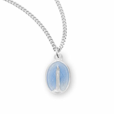 Sterling Silver Oval Blue Enameled Miraculous Medal