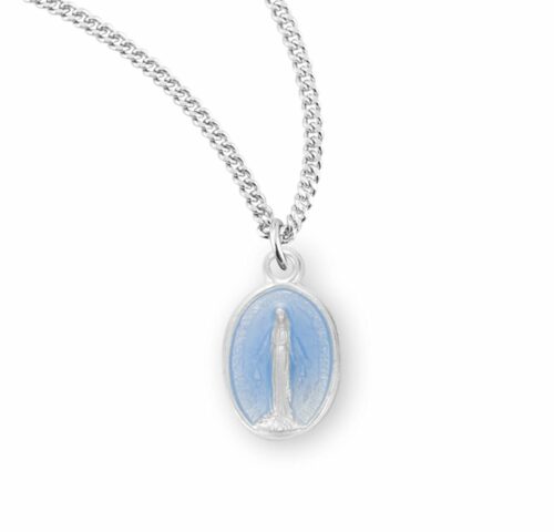 Sterling Silver Oval Blue Enameled Miraculous Medal