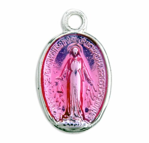 Sterling Silver Oval Pink Enameled Miraculous Medal - Image 2