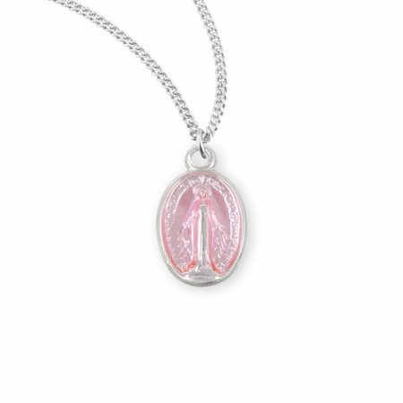 Sterling Silver Oval Pink Enameled Miraculous Medal