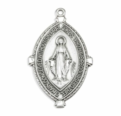 Sterling Silver Double Pointed Oval Miraculous Medal - Image 2