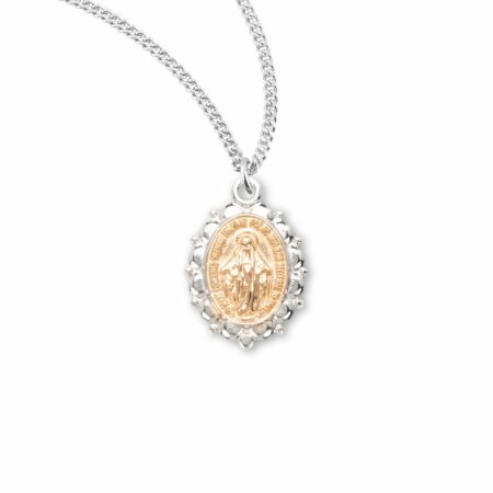 Sterling Silver Oval Two-Tone Miraculous Medal