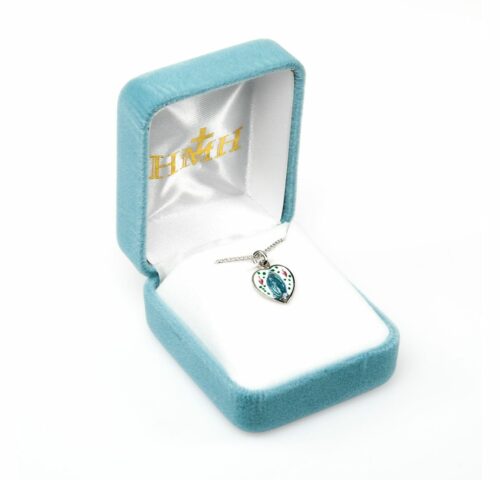 Sterling Silver Flower Enameled Heart Shape Miraculous Medal - Image 3