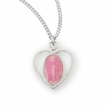 Sterling Silver Pink Enameled Miraculous Medal