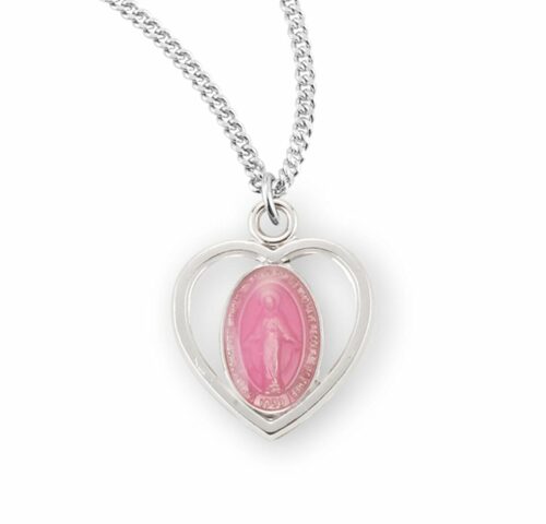 Sterling Silver Pink Enameled Miraculous Medal