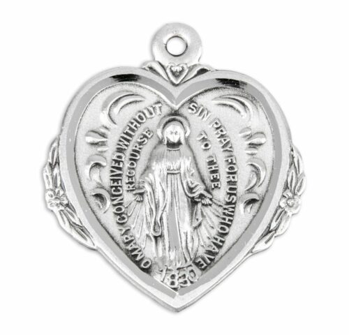Sterling Silver Heart Shape Miraculous Medal - Image 2