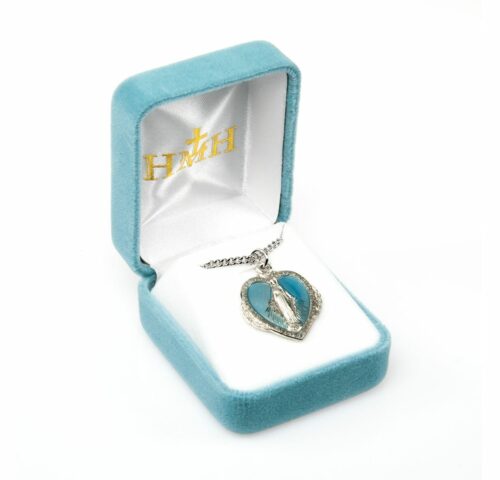 Sterling Silver Blue Enameled Heart Shape Miraculous Medal - Image 3