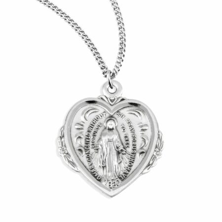 Sterling Silver Heart Shape Miraculous Medal