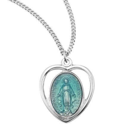 Blue Enameled Sterling Silver Miraculous Medal
