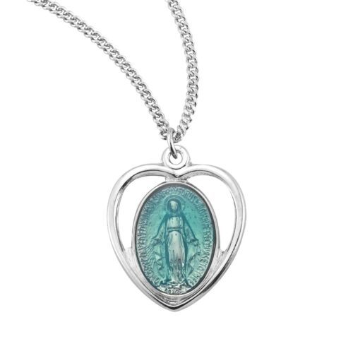 Blue Enameled Sterling Silver Miraculous Medal