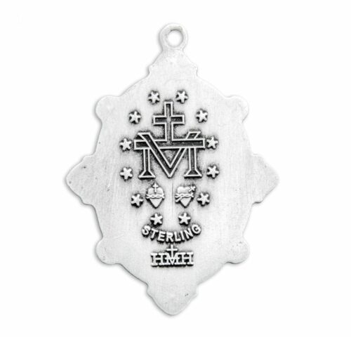 Sterling Silver Oval Miraculous Medal with Set Clear Crystals - Image 3