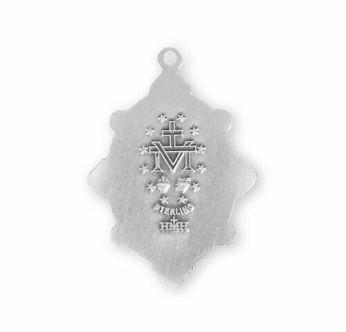 Sterling Silver Oval Miraculous Medal Set with Clear Crystals - Image 3