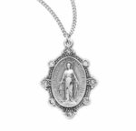 Sterling Silver Oval Miraculous Medal Set with Clear Crystals