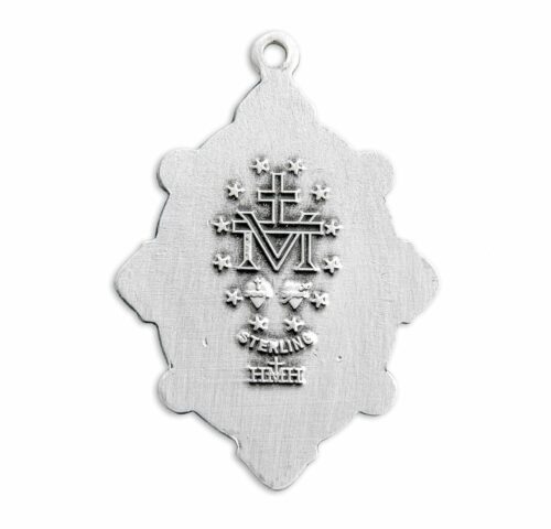 Sterling Silver Oval Miraculous Medal Set with Pink Crystals - Image 3