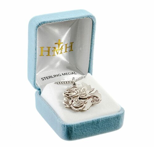 Sterling Silver Double Rose Bud Triple Slide Medal - Image 4