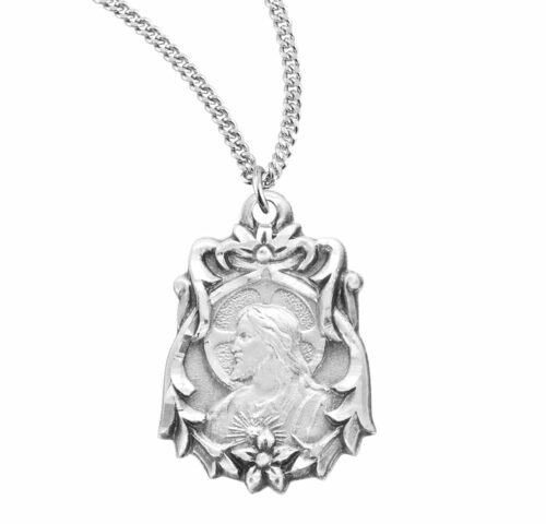 Sterling Silver Scapular Sacred Heart of Jesus Medal