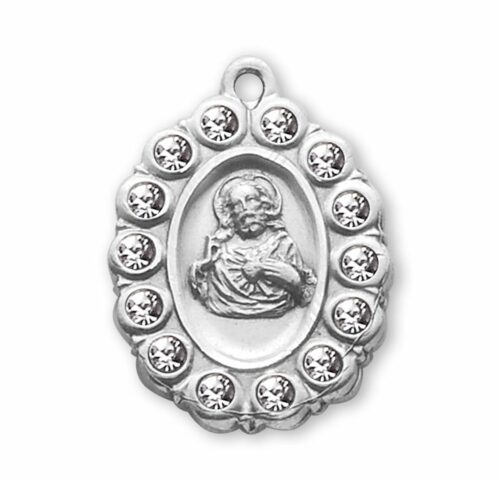 Sterling Silver Scapular Medal Set with Clear Crystals - Image 2