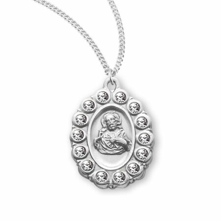 Sterling Silver Scapular Medal Set with Clear Crystals