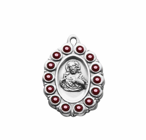 Sterling Silver Scapular Medal Set with Ruby Crystals - Image 2