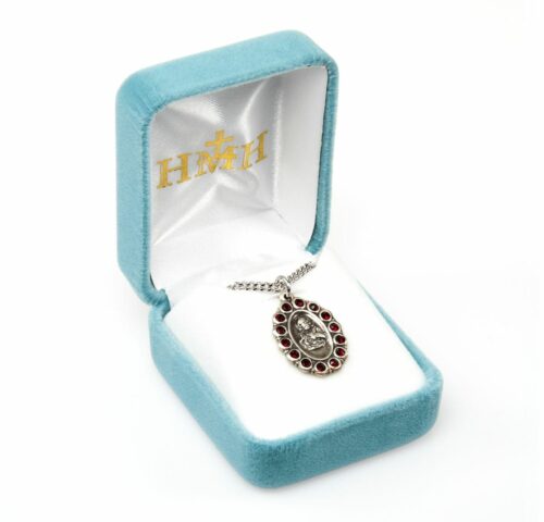 Sterling Silver Scapular Medal Set with Ruby Crystals - Image 3
