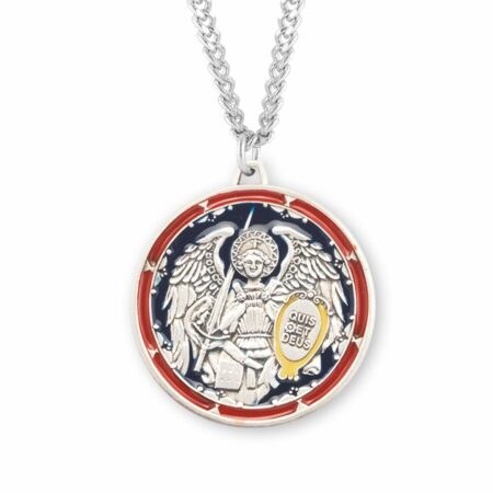 Saint Michael the Archangel Round Sterling Silver Enameled Medal