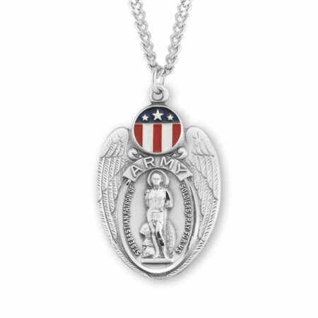 Saint Sebastian Sterling Silver Army Shield Medal