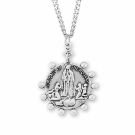 Our Lady of the Rosary Round Sterling Silver Medal