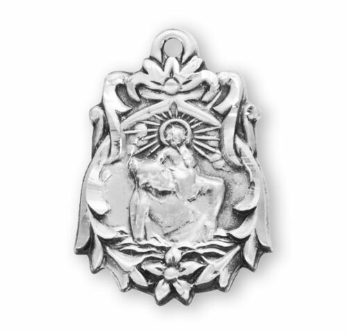 Saint Christopher Floral Bordered Sterling Silver Medal - Image 2