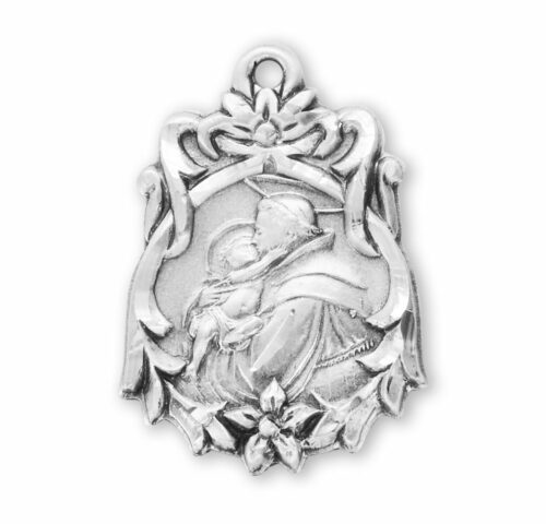 Saint Anthony Floral Bordered Sterling Silver Medal - Image 2