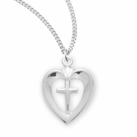 Sterling Silver Cross in an Open Heart Pendant