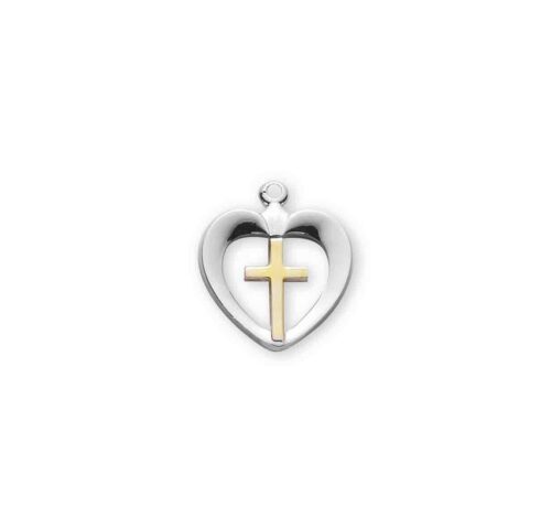 Two-Tone Sterling Silver Cross in Heart Pendant - Image 2