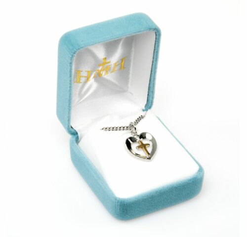 Two-Tone Sterling Silver Cross in Heart Pendant - Image 3
